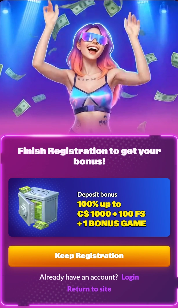 Pré-visualização da landing page de afiliado da Spinsy Casino Online